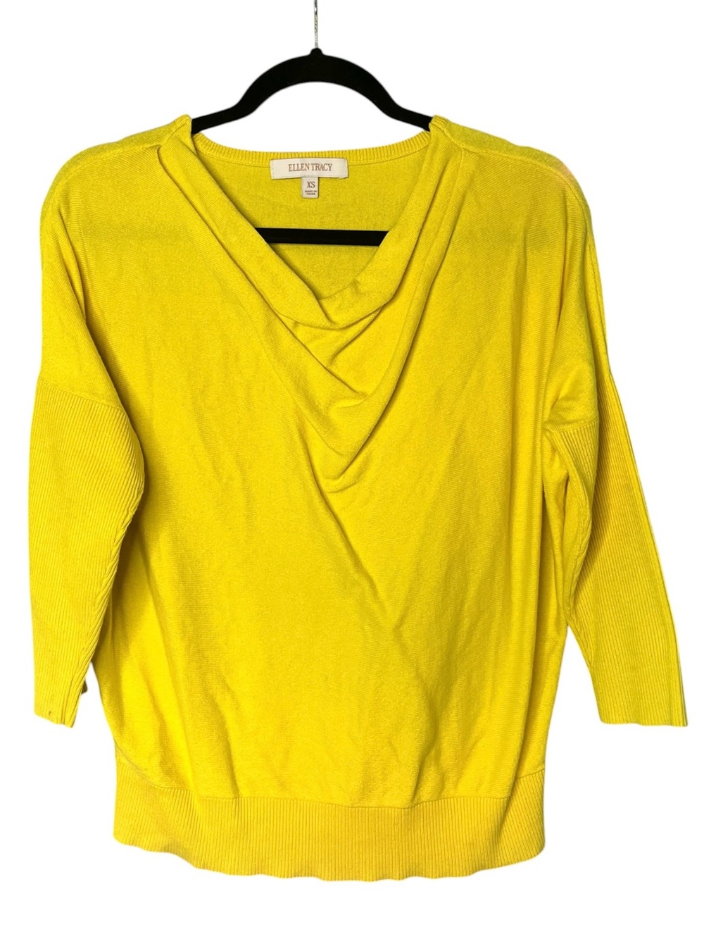 Ellen Tracy Yellow Draped Cowl Neck Dolman Sleeve Sweater XS